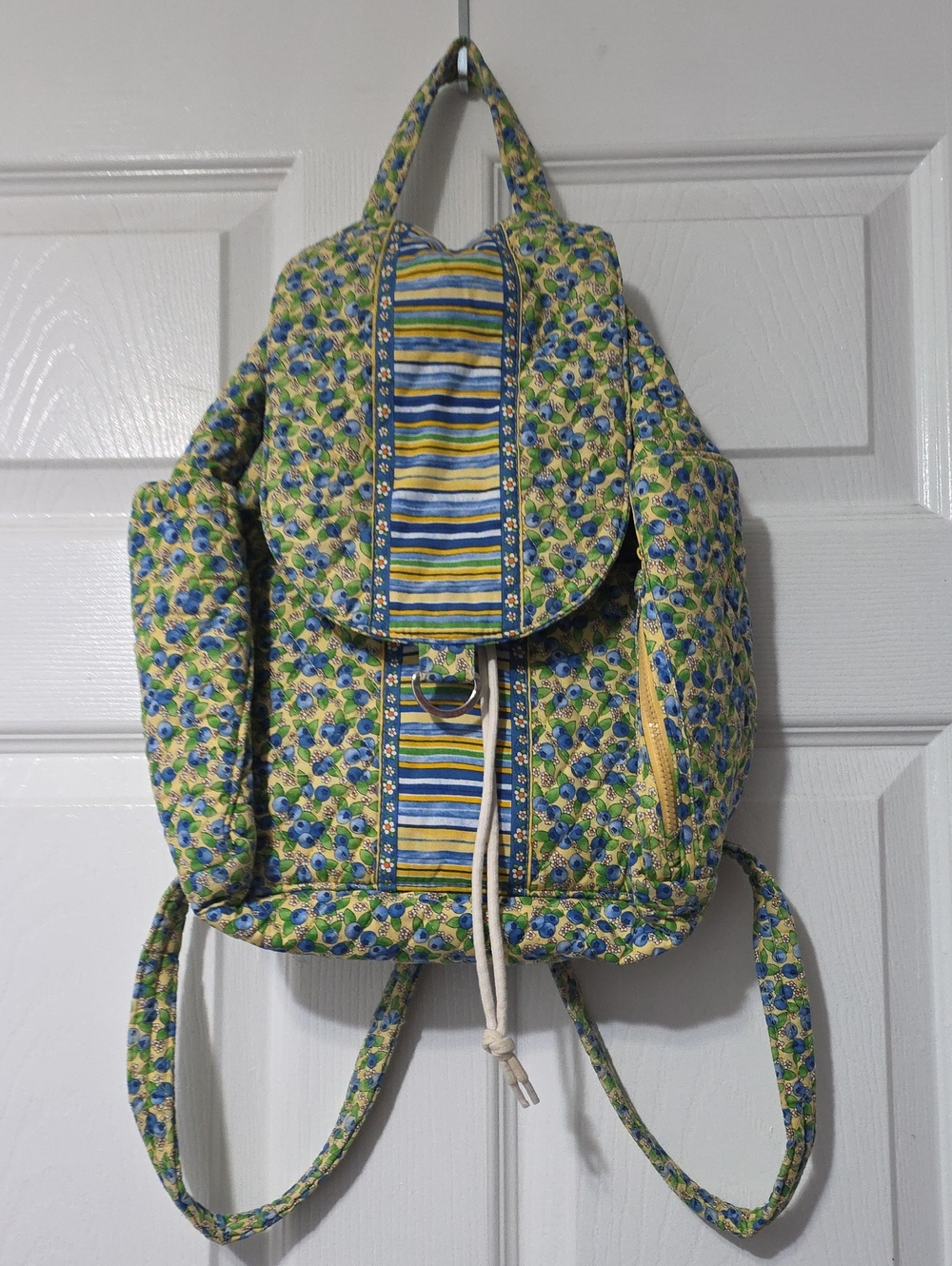 Elizabeth Austen Quilted Floral Backpack in Green and Yellow